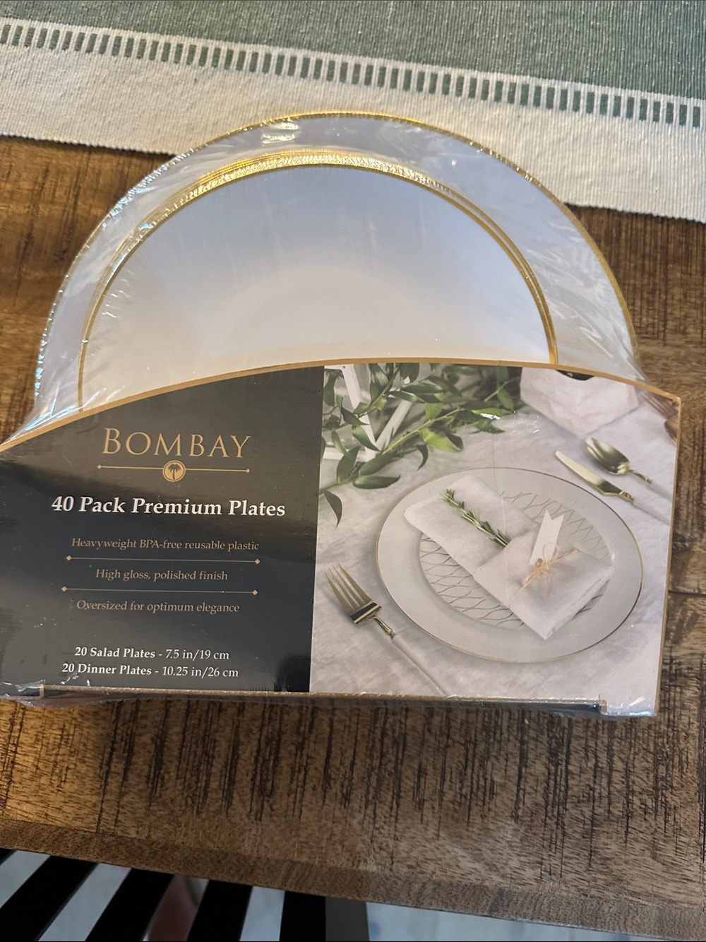 Bombay White Plates with Gold Rim - 40 Piece 20 salad plates, 20 dinner plates